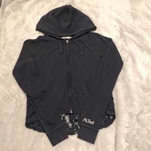 Women’s Abercrombie & Fitch navy blue full-zip hoodie, size S.